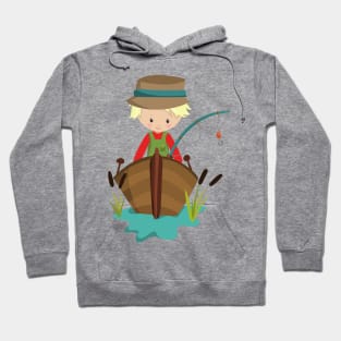 Fishing Boy, Fisherman, Fishing Rod, Blond Hair Hoodie